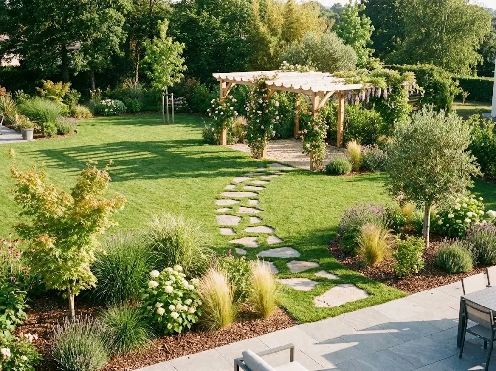 Aménagement extérieur avec terrasse et pergola
